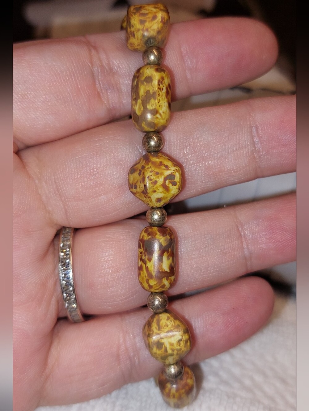 Vintage Handmade Yellow Brown Beaded Bracelet - Women Jewelry